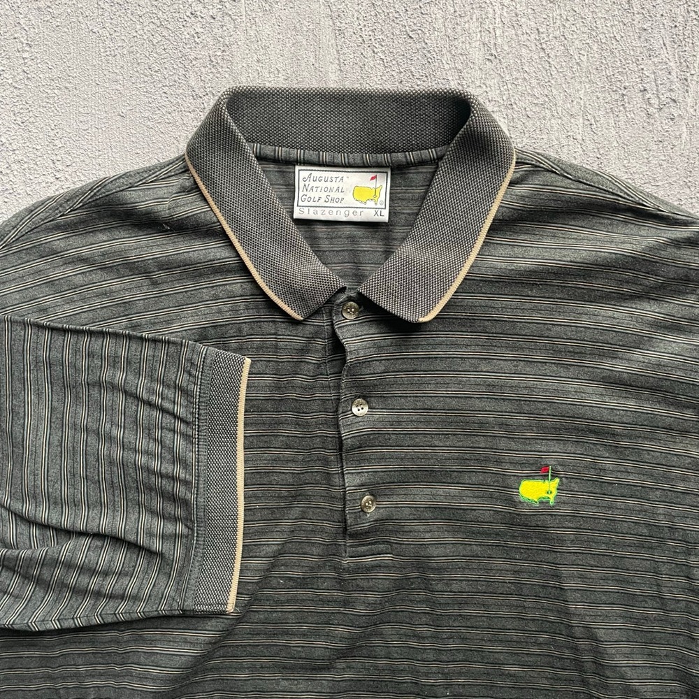 Vintage Augusta Masters Golf Polo Shirt Mens XL Green 90s Slazenger Striped